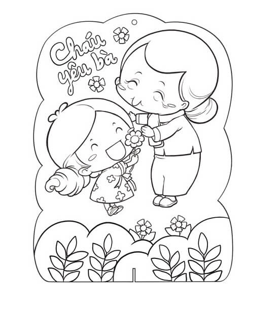 Tô màu Cháu Gái Tặng Bà Hoa Ngày Quốc Tế Phụ Nữ 8 3