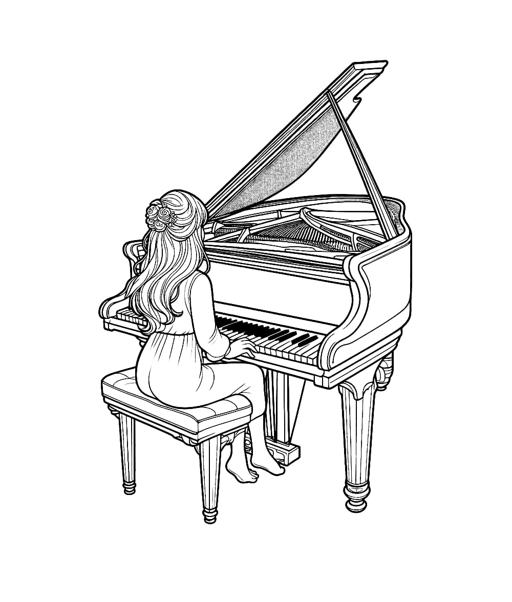 Tô màu Co  Ga i Xinh Đe p Cho i Đa n Piano