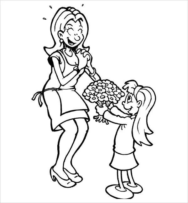 Tô màu Cô Bé Tặng Mẹ Hoa Ngày Phụ Nữ 8 3