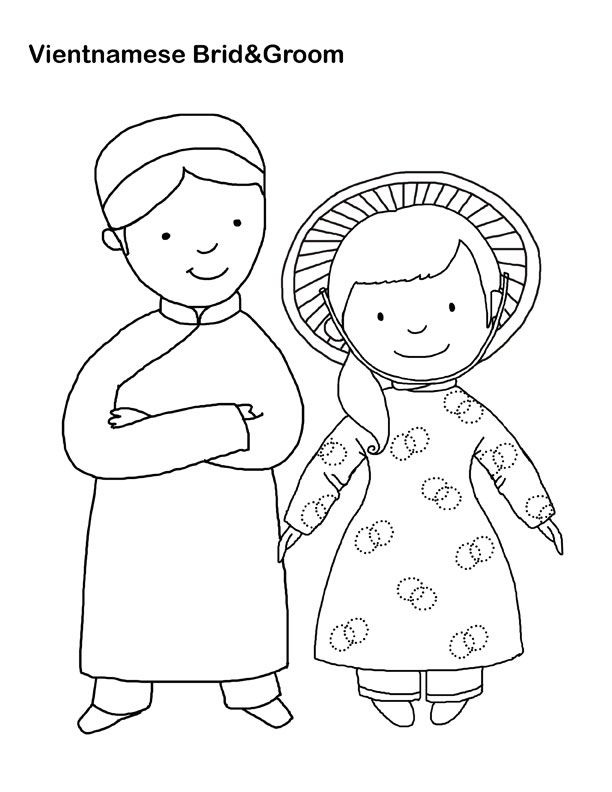 Tô màu Cô Dau và Chú Rể Trong Bộ Áo Dài