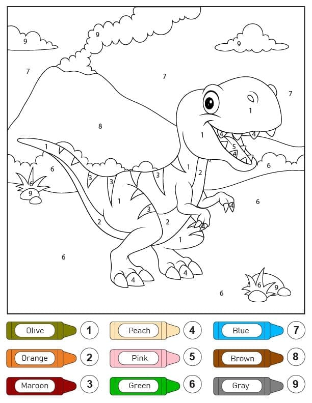 Tô màu Tô Màu Theo Số Khủng Long T rex Cute