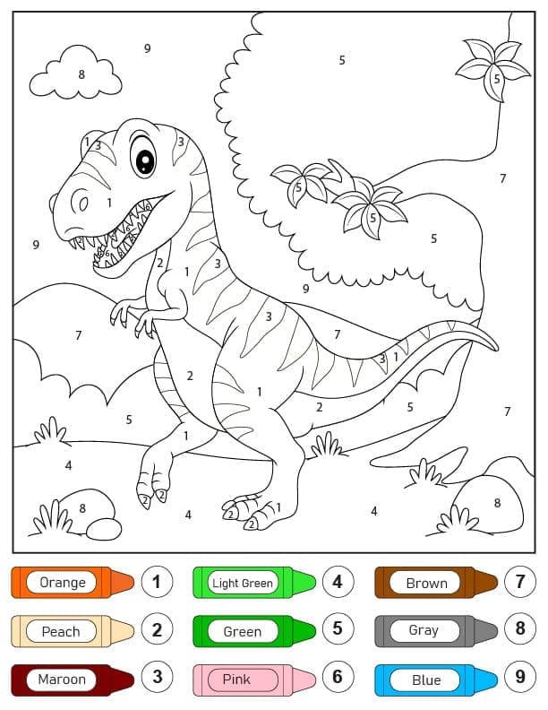Tô màu Tô Màu Theo Số Khủng Long T rex Đáng Yêu